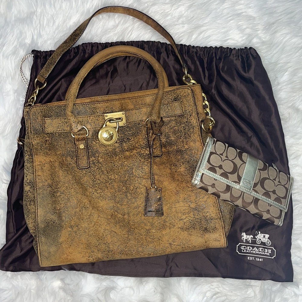 Michael Michael Kors Hamilton Distressed suede bag & Coach wallet